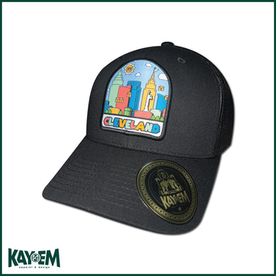 Colorful Cleveland Black Trucker Hat