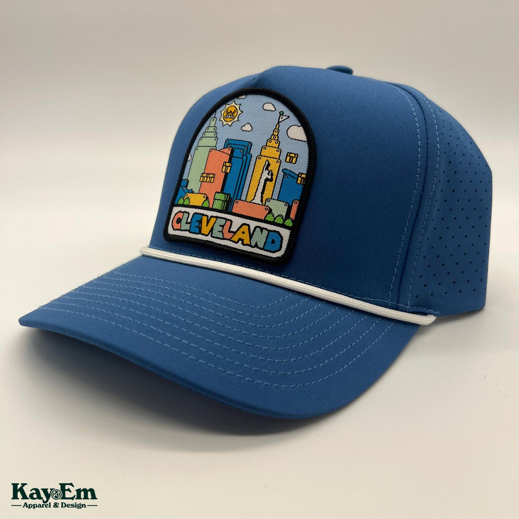 Colorful Cleveland Ocean Blue Perforated Rope Hat